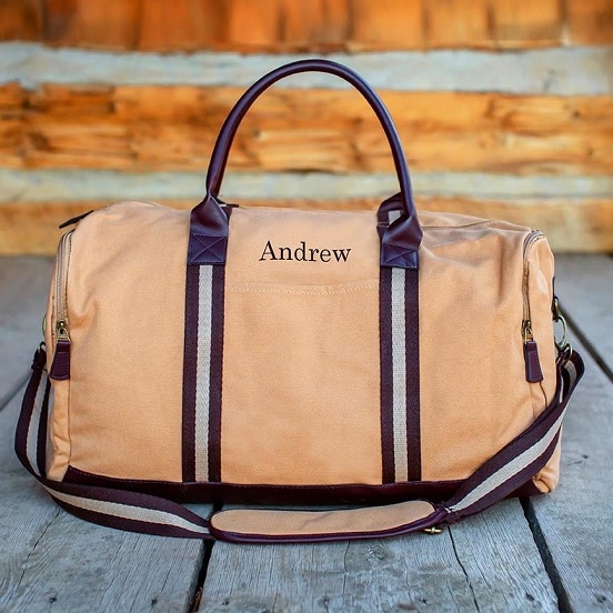 Personalized Trappers Supply Khaki Canvas Duffle Bag for Groomsmen