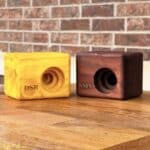 Beat Block speakers are available in light and dark brown colors