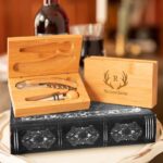 Engraved bamboo wine kit engraved with groomsmen antler design