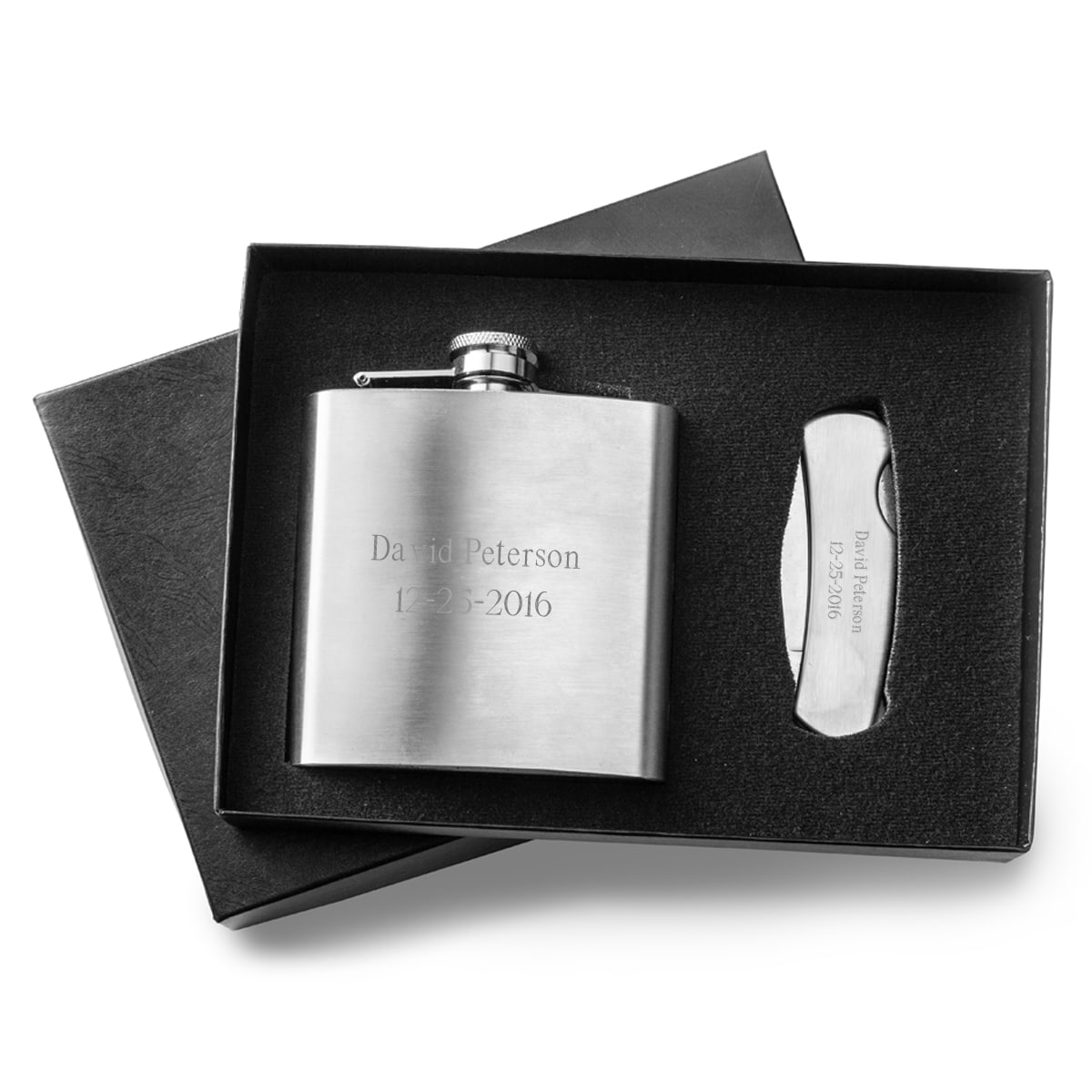 Pocket Knife Details about   3 Personalized Custom Gift Set Flask Money Clip Groomsmen Gift 