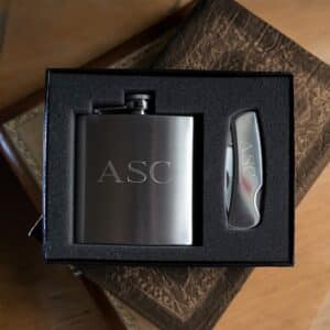 Groomsmen gift box with knife and flask