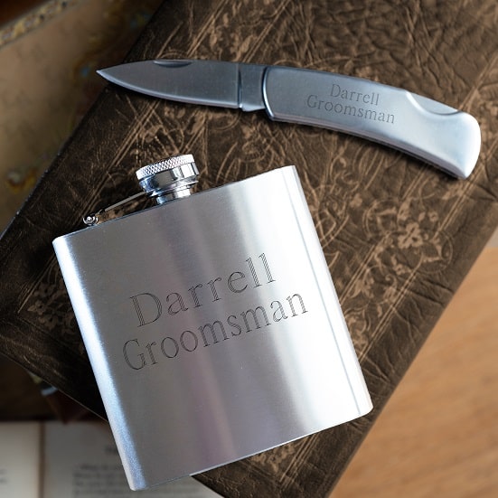 Personalized Flask & Pocket Knife Groomsmen Gift Sets (Gift Boxed)