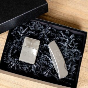 Personalized Pocket Knife & Lighter Groomsmen Gift Set (Gift Boxed)