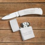 Personalized Pocket Knife & Lighter Groomsmen Gift Set (Gift Boxed)