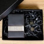 Personalized Leather Wallet & Cufflinks Groomsmen Gift Set (Gift Boxed)