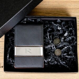 Personalized Leather Wallet & Cufflinks Groomsmen Gift Set (Gift Boxed)