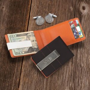 Personalized Leather Wallet & Cufflinks Groomsmen Gift Set (Gift Boxed)