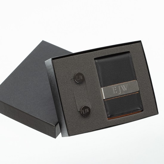 Personalized Men's Wallet & Cufflinks Groomsmen Gift Set