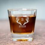 Each decanter set includes 4 engraved lowball glasses