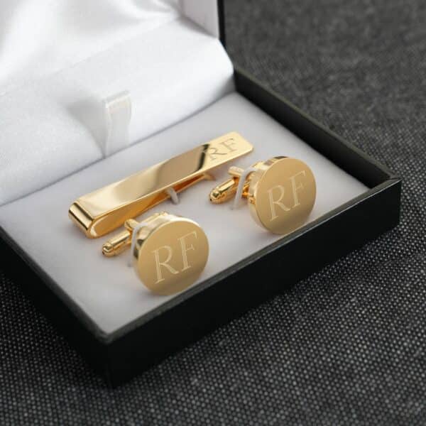 The included black gift box is perfect for presenting the gold cuff link and tie tack set to your groomsmen