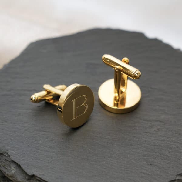 The gold round cufflinks are ideal for formal events and weddings