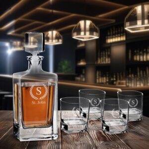 PERFECT POUR Personalized Decanter Set with 4 Lowball Glasses