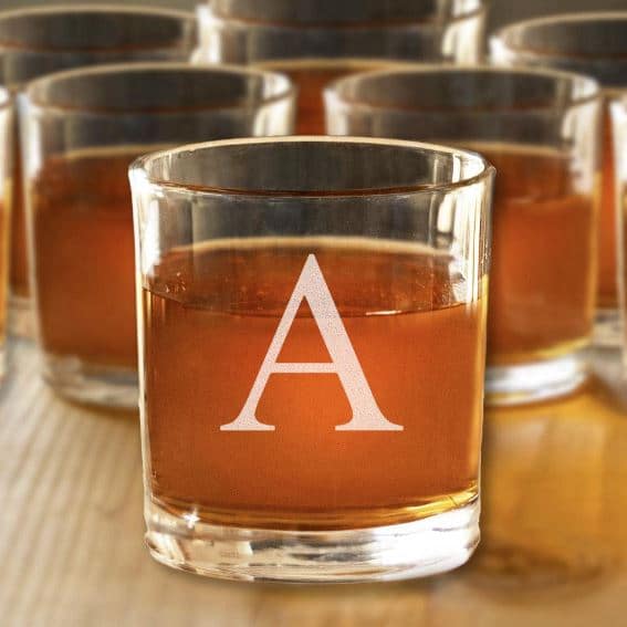 set of 4 personalized lowball glasses - large single initial