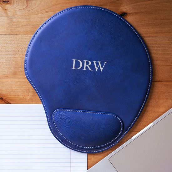 Personalized Leather Mouse Pad - Blue Color