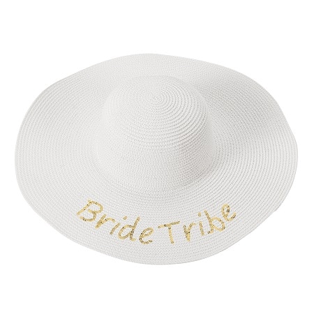 Gold sequins spell out "bride tribe"