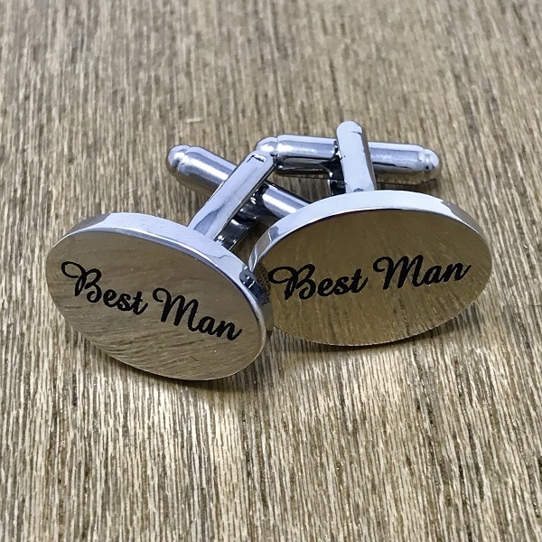 SILVER Personalised Engraved ROUND Wedding Cufflinks Infinity Groom Best Man