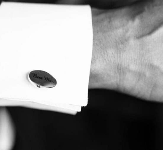 best man wearing engraved cufflinks at wedding