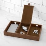 Organize your desk, dresser or kitchen counter with this vegan leather charging station.