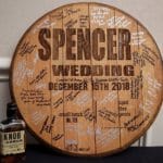 An authentic whiskey barrel heard that your wedding guests will sign as your guest book.