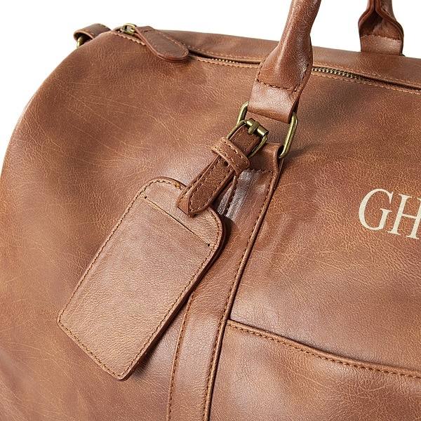 Personalized Leather Duffle Bag Weekend Bag in Dark Brown 