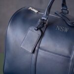 Vegan Leather Duffle Bag - Navy Blue - Luggage Tag