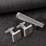 Personalized Silver Square Cufflinks & Tie Clip Gift Set for Groomsmen (Gift Boxed)