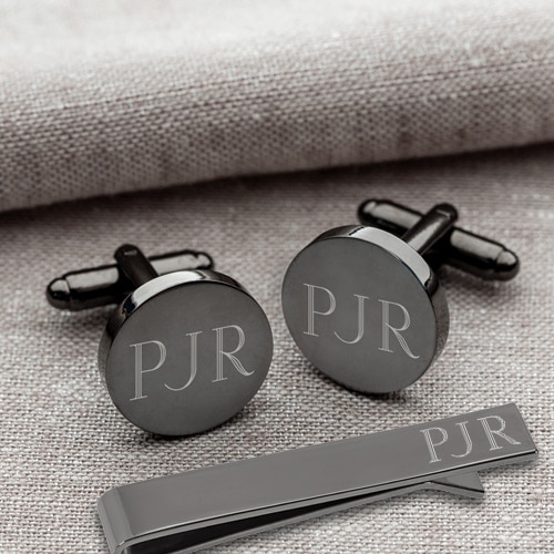 gunmetal cufflinks and tie clip gift set for groomsmen