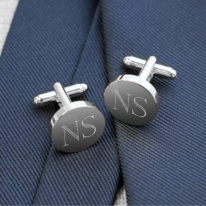 Personalized Classic Silver Round Cufflinks (Gift Boxed)