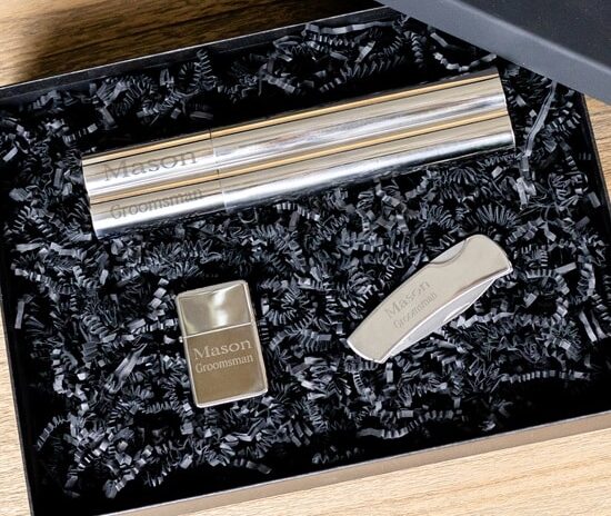 Personalized Cigar Flask & Lighter Groomsmen Gift Set (Gift Boxed)
