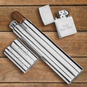 Personalized Cigar Holder Flask & Lighter Groomsmen Gift Box Set