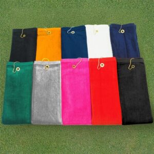 Customized golf towels embroidered in 8 different colors.