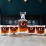 Personalized Square Whiskey Decanter Set with 4 Engraved Lowball Glasses