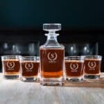 Square decanter set engraved with groomsmen monogram