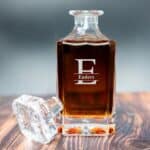 Square whiskey decanter set with fancy stopper and glasses
