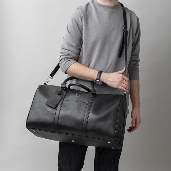 Personalized Black Leather Transport Duffle Bag