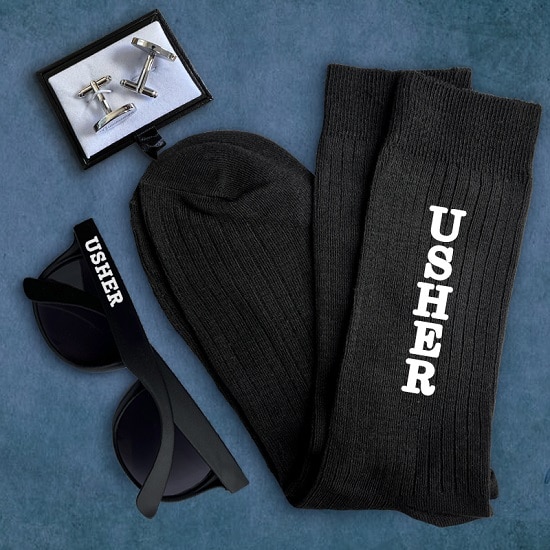 Usher Proposal Gift - Wedding Sunglasses, Socks and Cufflinks Set