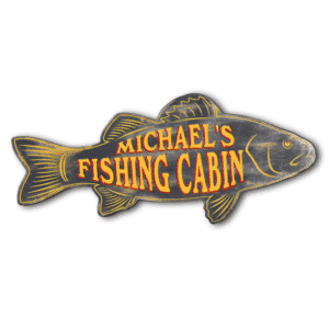 Personalized Fishing Cabin Fish-Shaped Premium Wood Wall Sign