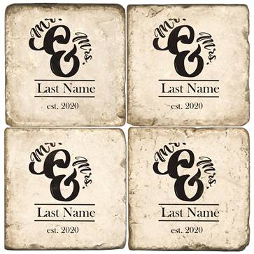 Personalized Just Married 4pc. Marble Coaster Set