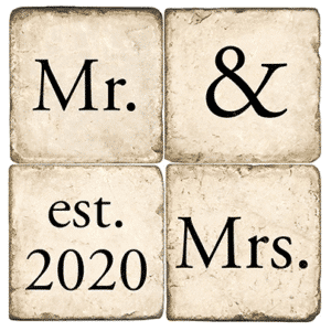 Personalized Mr. & Mrs. 4pc. Marble Coaster Set (with Display Stand)