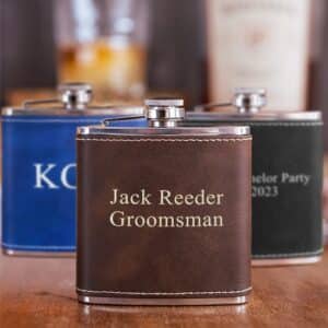 POCKET PASSER Personalized 6oz. Leather Flask for Groomsmen