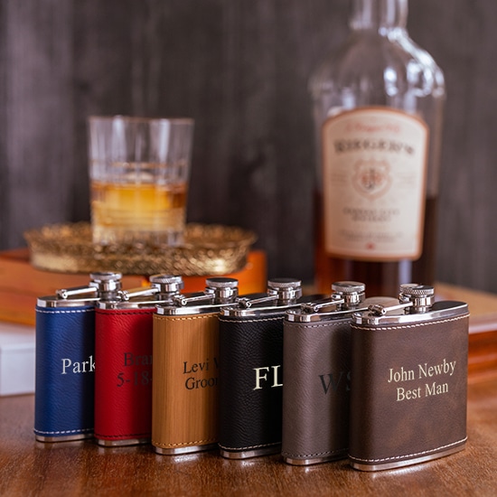 POCKET PASSER Personalized Leather Wrapped Flask