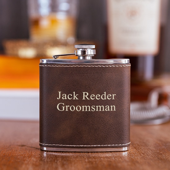 Personalized Brown Leather Groomsmen Flask