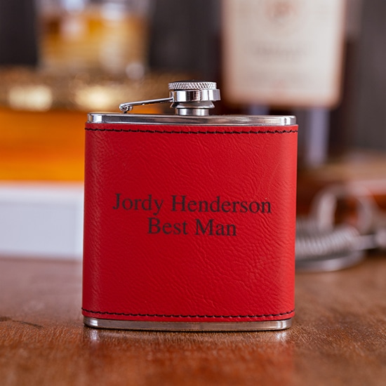 Personalized Red Leather Groomsmen Flask