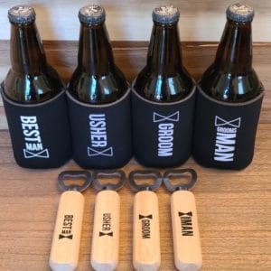Brew Boys Groom Crew Gift Set (Wooden Bottle Opener and Koozie)