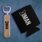 Brew Boys Groomsmen Gift Set (Wooden Bottle Opener and Can Cooler)