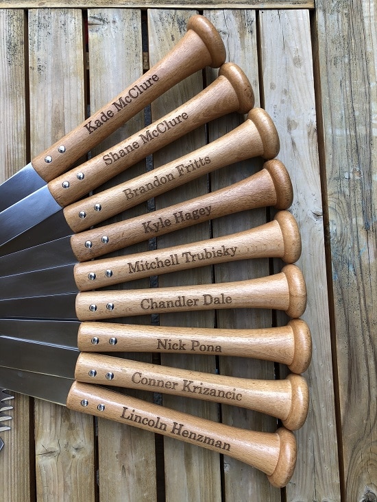 A set of engraved Forkball Grill Forks will get your wedding party men excited