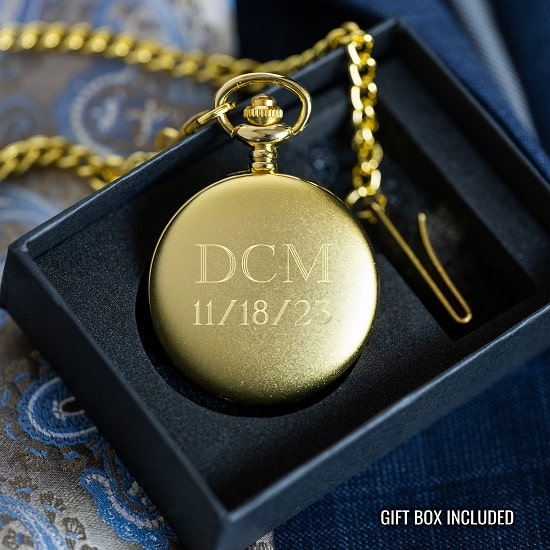 Engraved gold pocket watch