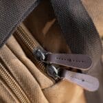 Vegan leather zipper pull tabs of One Nighter Duffle Bag