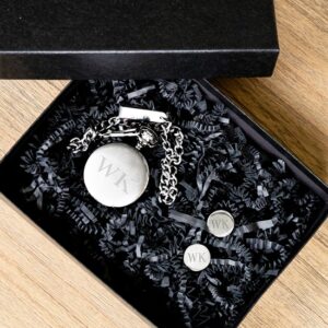 Personalized Pocket Watch & Cufflinks Groomsmen Gift Set (Gift Boxed)