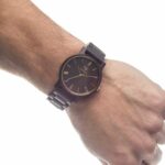 Ebony Black Wood Watch on Wrist of Groomsman